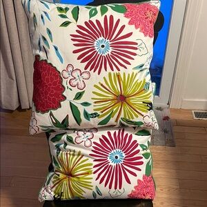 Crate & Barrel Floral Alison Collection Appliquéd Patterned Large Pillow Set 2